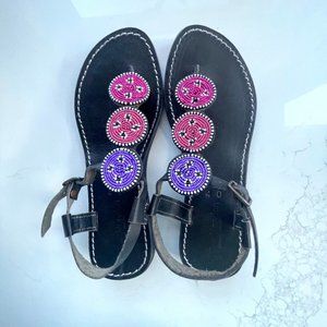 Laidback London Isko Beaded Sandal Multicolor/Black Size 40 NIB
